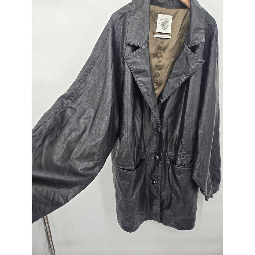 Urban Outfitters Nadia Faux Leather Car Coat Size Medium Black Oversized - Picture 6 of 10